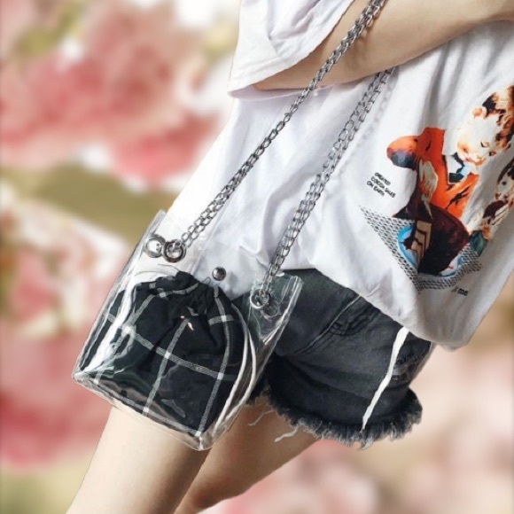 Transparent Crossbody Bucket Bag with Chain Strap - Picture 1 of 6